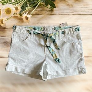 Justice Big Girl Size 14 Plus Soft Stretchy Shorts White Grommets Button Zip Fly